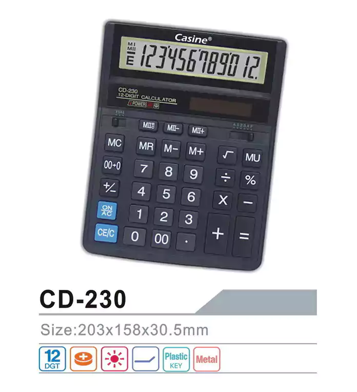 اله حاسبه مكتبية كاسين CD-230، اسود، 12 خانة