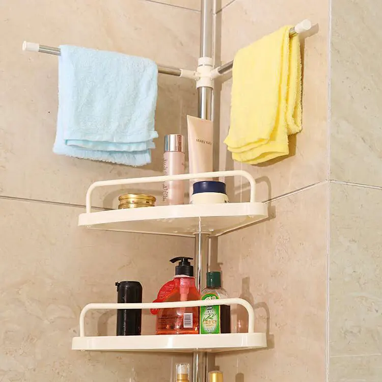 Silicon and stainless bathroom corner with 4 shelves - white