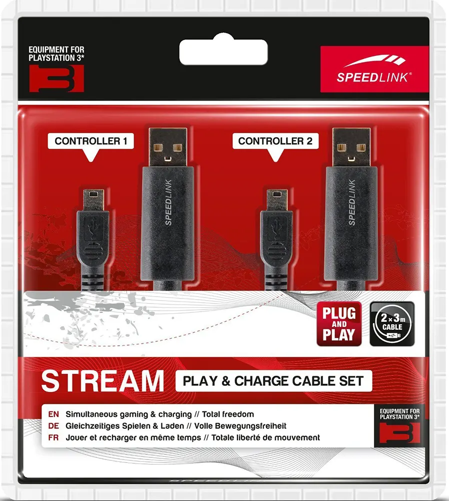 Speedlink 2 in 1 Charger Cable Compatible with PlayStation 3, 3 Meter, Black SL.4408.0