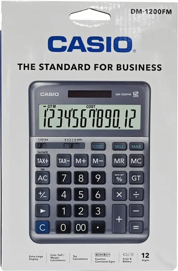 Casio Desktop Calculator, 12 Digits, Silver, DM-1200FM