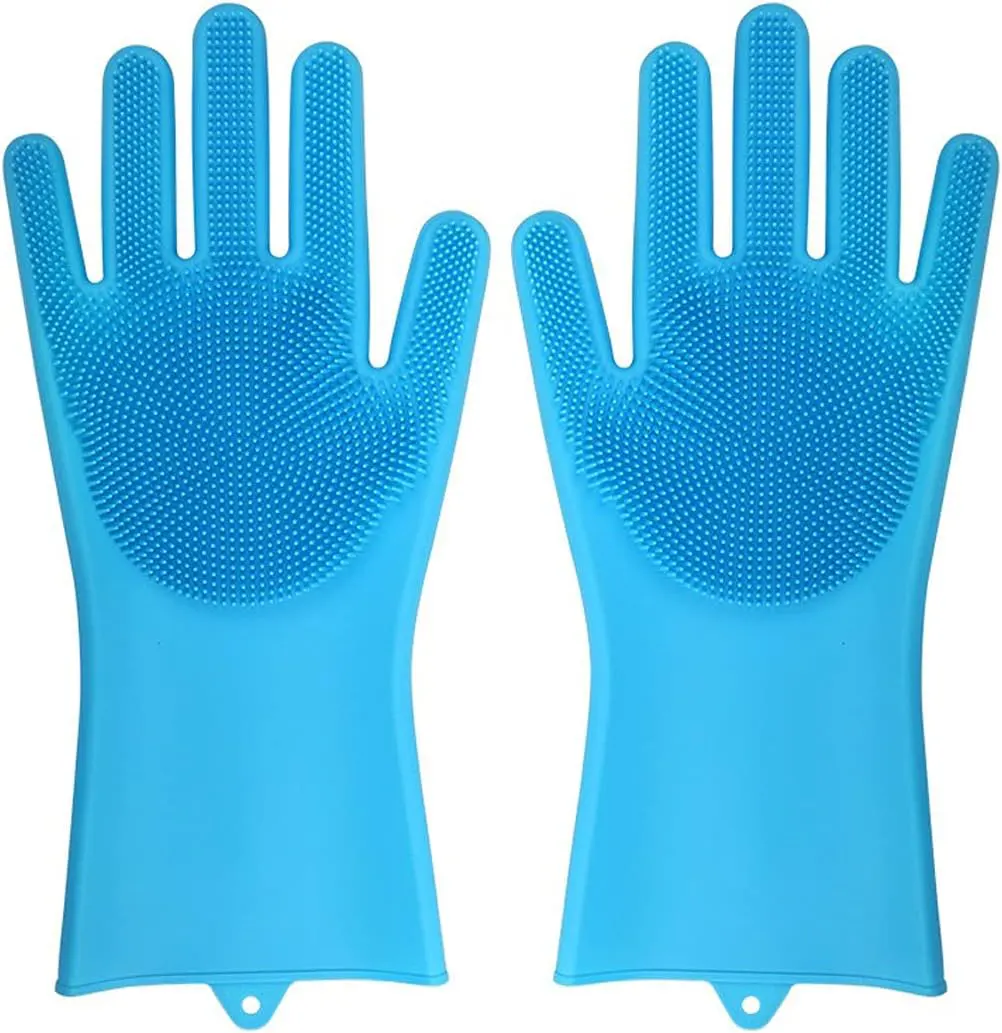 Silicone rubber gloves with multi-use brush, colors