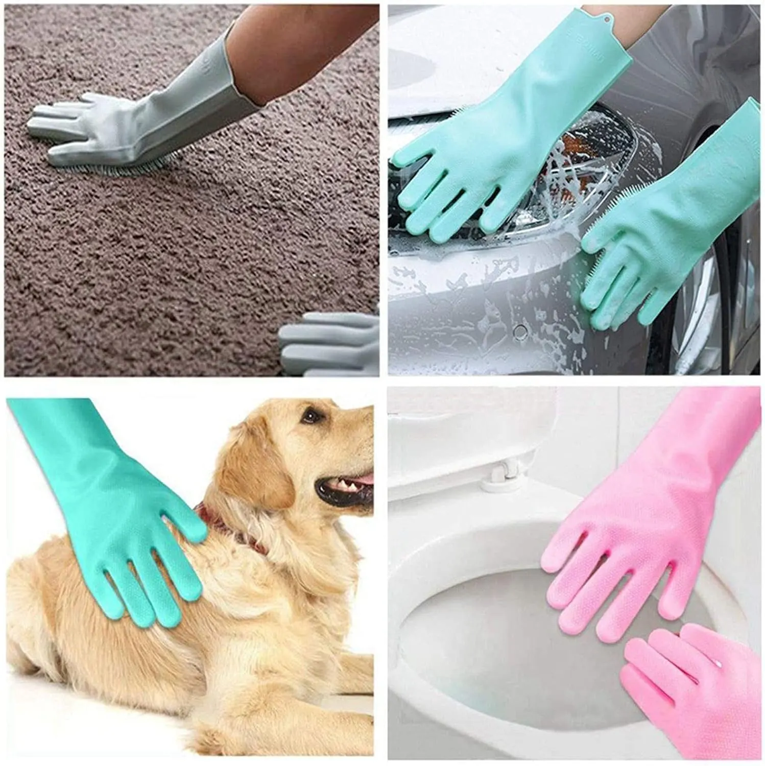Silicone rubber gloves with multi-use brush, colors