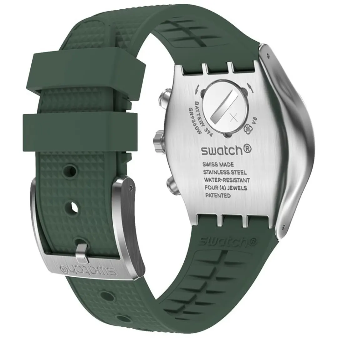 Swatch FOREST GRID Men's Watch, Analog, Rubber Strap, Green, YVS462