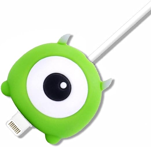 A charger case that protects the charger cable, in the shape of Disney's Mike Wazowski from Monsters, Inc