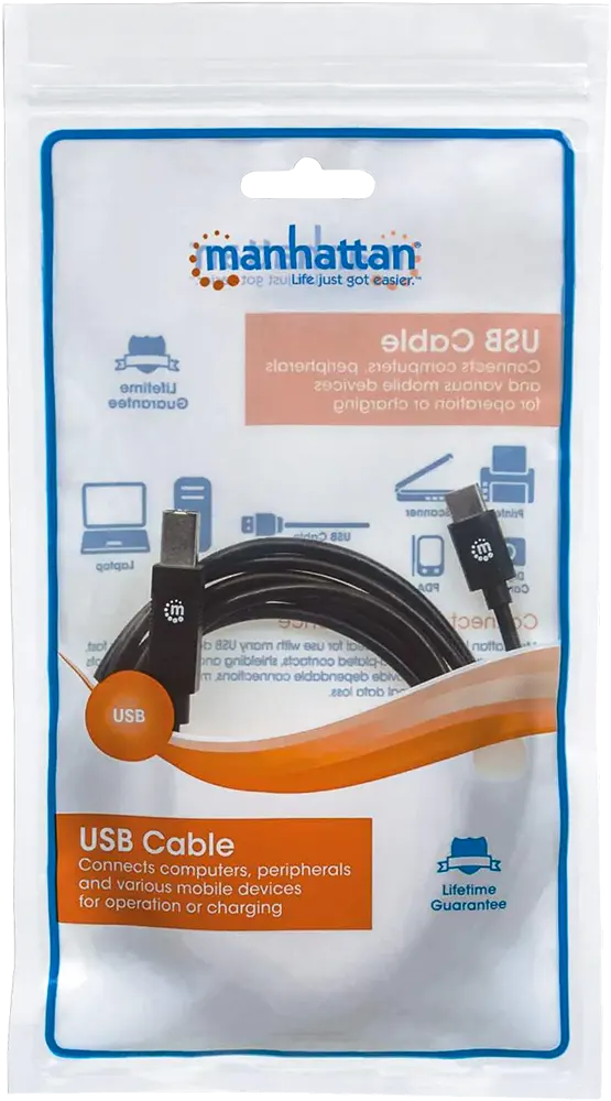 Manhattan Hi-Speed Printer Cable USB 2.0, Type-C Male to Type-B Male, 480 Mbps, 2m , Black, DC387