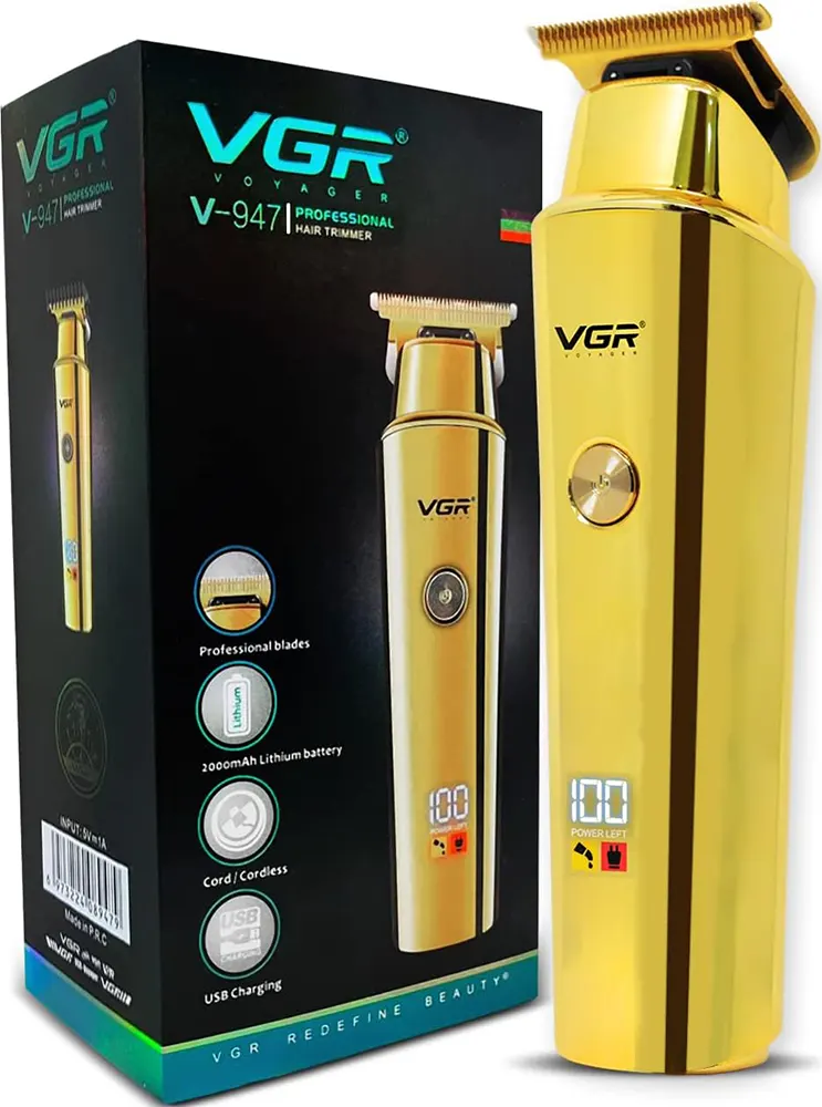 ماكينة حلاقة ذقن VGR ، قابلة للشحن، شاشة ديجيتال، ذهبي، V-947
