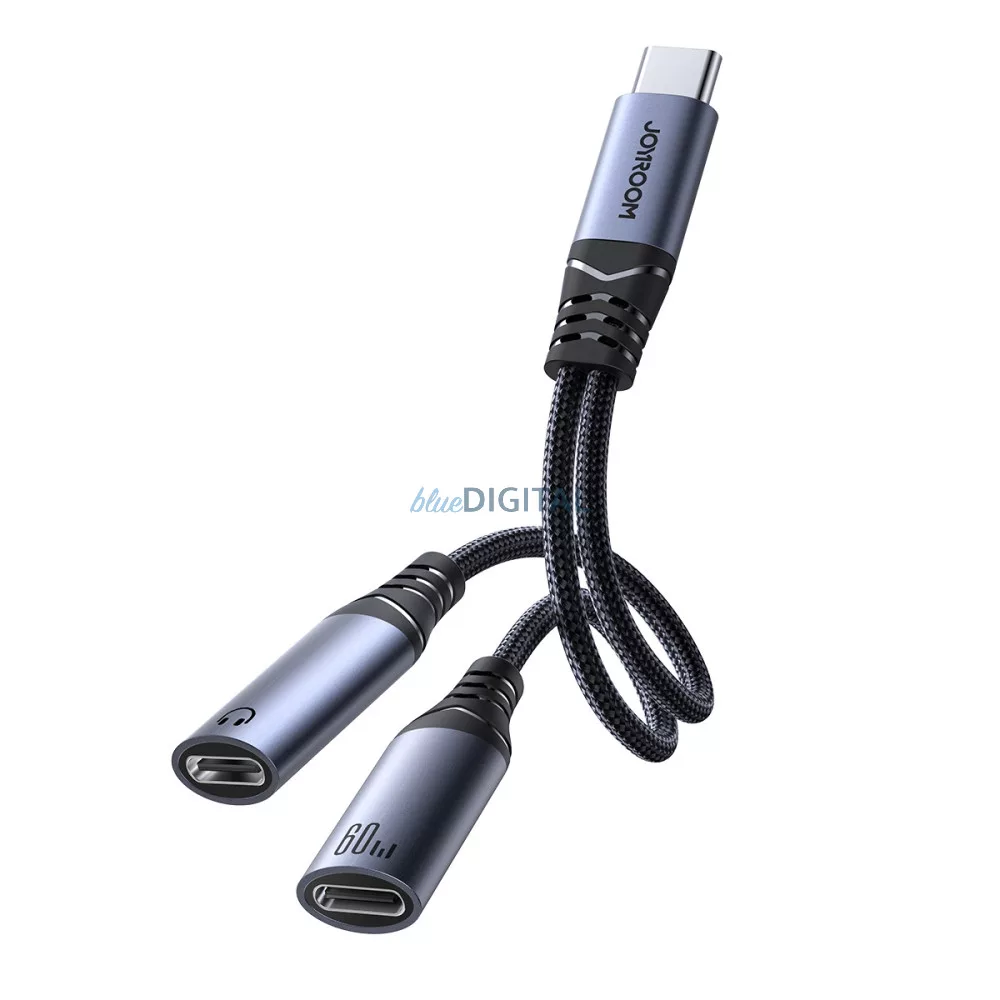 Joyroom 2in1 Audio Adapter Cable, Type-C to Dual Type-C, 60W, Black, PD SY-C03