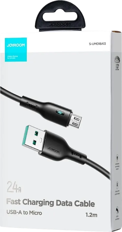 كابل شحن سريع جوي روم USB-A إلى مايكرو 1.2 متر، 2.4 أمبير، أسود، S-UM018A13
