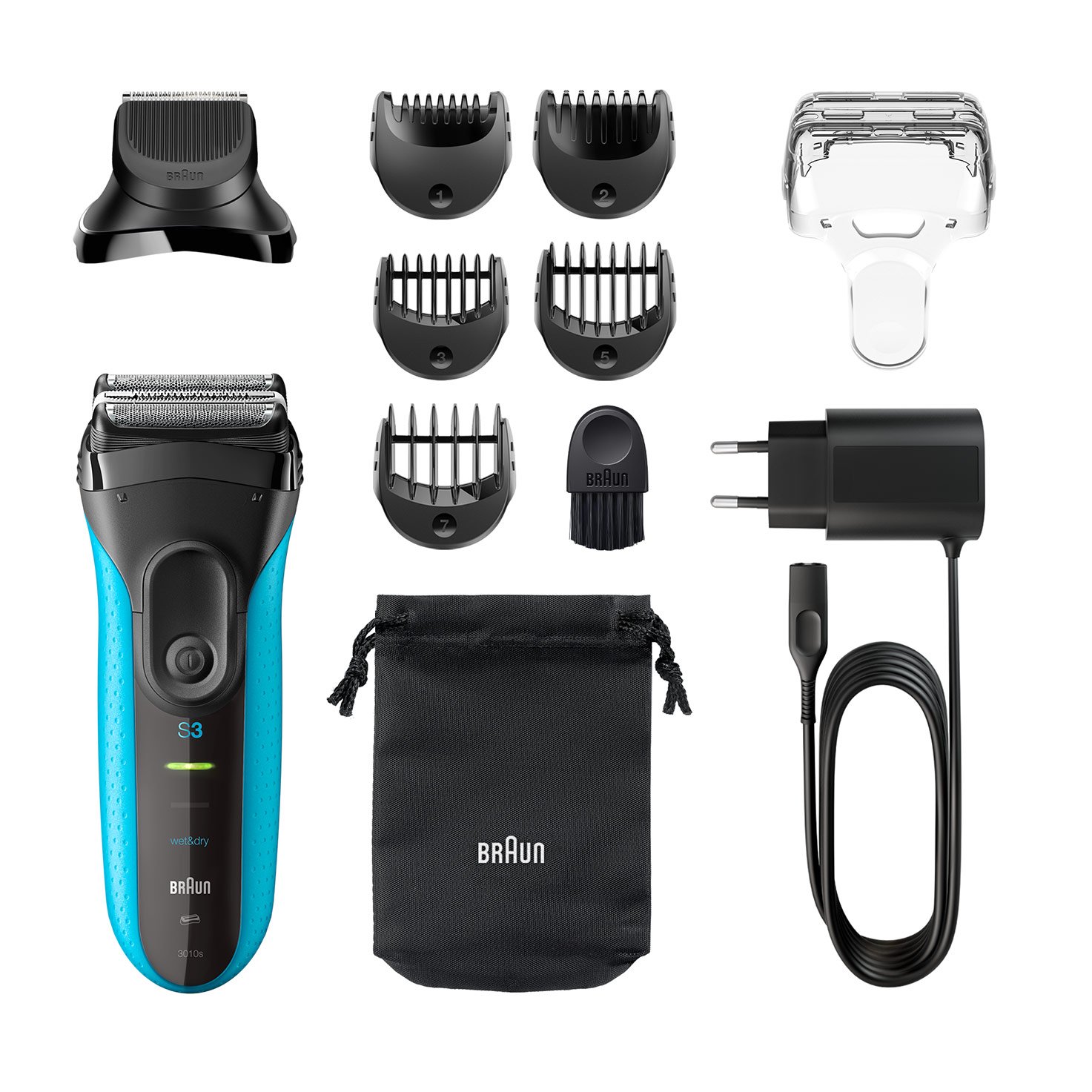 Braun Series 3 Electric Shaver for men, Wet and Dry, Blue,3010BT