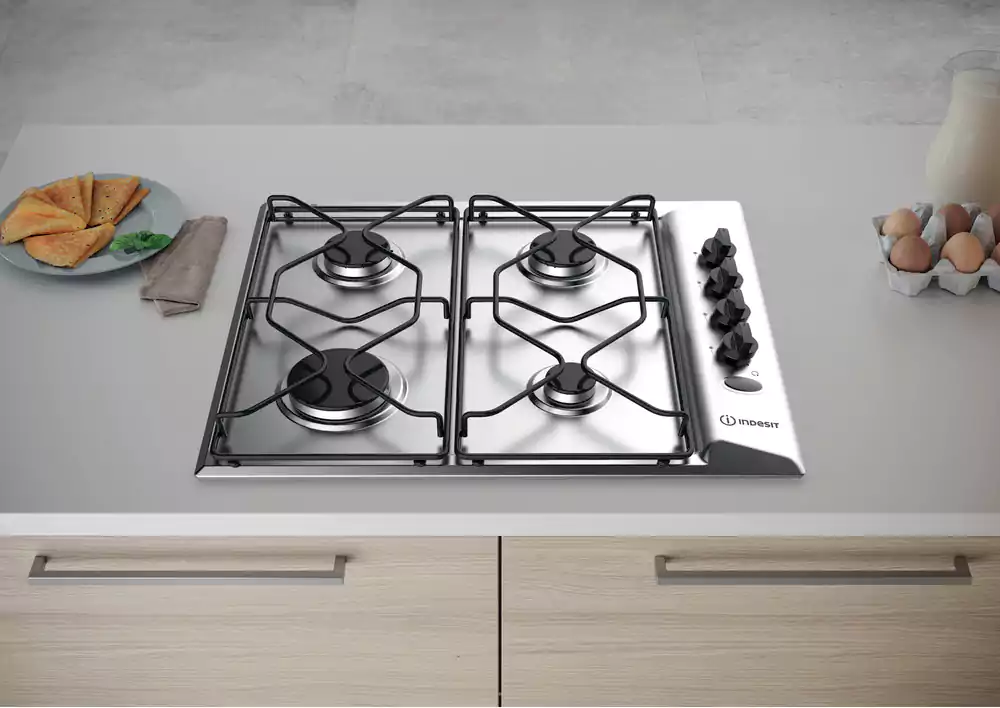 Indesit built-in stove, 60 cm, 4 gas burners, silver, PAA 642 IX-I EX