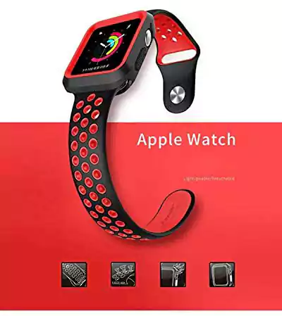 Apple Watch band, silicone, 42 mm, black and red